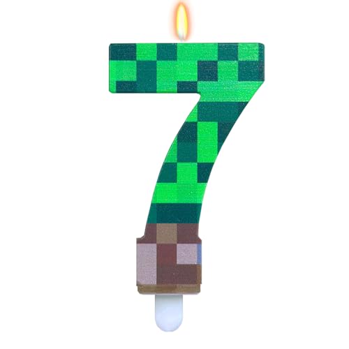 ParPix Pixel Geburtstagskerzen Zahlen 7, Pixelmotiv 7 Geburtstag Nummer Kerzen, Kerze 7 Geburtstag Mädchen Junge, Grün 7 Geburtstagskerzen, Videospiel Pixel 7 Zahlenkerze, Pixel Thema Zahlen 7 Kerze von ParPix