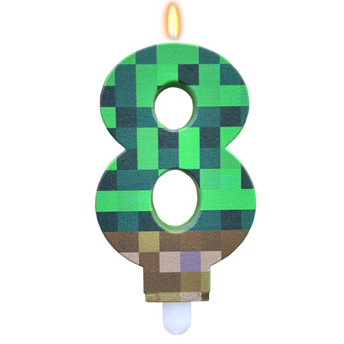 ParPix Pixel Kerze 8 Geburtstag Mädchen Junge, Pixelmotiv Geburtstagskerzen Zahlen 8, Grün 8 Geburtstagskerzen, Kuchen Kerzen Zahl 8, Videospiel Pixel 8 Zahlenkerze, Gaming Pixel Thema Zahlen 8 Kerze von ParPix