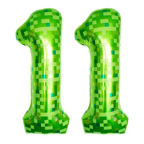 ParPix Pixelmotiv Zahlen Luftballon 11 Geburtstag Junge Mädchen, Grün Pixel Thema 100cm Folienballon 11, Pixel Miner 11. Geburtstag Zahlen Ballons, Helium Ballon 11, Geburtstagsdeko 11 Jahre Junge von ParPix