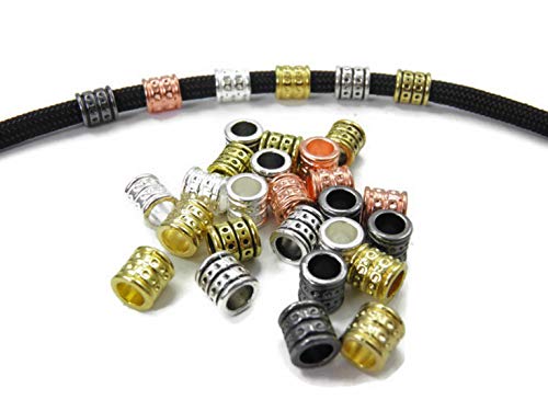 1/2/5/10/50 Stck. Beads, Perlen-5 Farben-für Paracord-Leder usw. 6x6 mm-Loch 3,7 mm (2X, Silber) von Paracordforyou