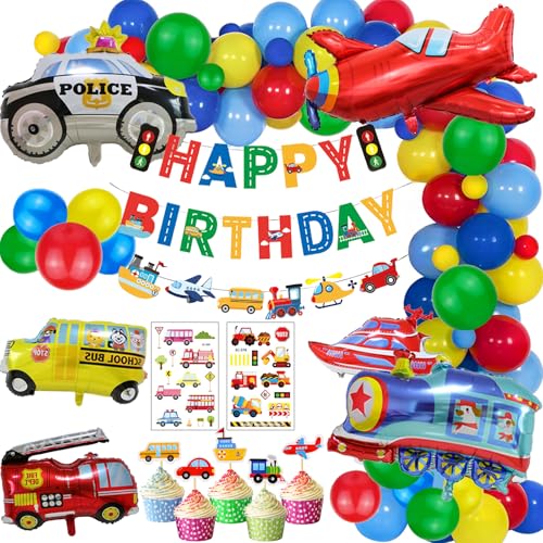 96PCS Verkehr Theme Ballonbogen Set, geburtstagsdeko jungen, Verkehr Party Supplies, enthält Banner, Folienballons, blau, gelb, rot und grün Latex-Ballons, Kuchen Cup Dekorationen, Aufkleber 96PCS Verkehr Theme Ballonbogen Set, geburtstagsdeko jungen, Verkehr Party Supplies, enthält Banner, Folienballons, blau, gelb, rot und grün Latex-Ballons, Kuchen Cup Dekorationen, Aufkleber von Pararty