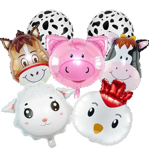 Bauernhof Tiere Folienballons，7 Stück Party Animals Luftballons,Ballon Tiere mit Kuh, Schwein, Hund, Pferd, Ziege, Huhn, Bauernhof Geburtstag Deko, Thema Party Animals Luftballons für Kinder Geburtst von Pararty