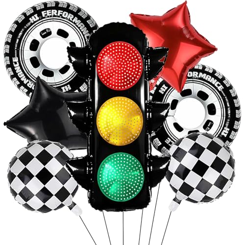 Cars Luftballon Geburtstagsdeko,7Stück Luftballons Auto Deko Geburtstag,Ampelanlage Folienballon Ballons, Rennwagen Folienballons für Kindergeburtstag Deko Junge Mädchen von Pararty