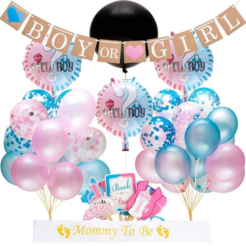 Gender Reveal Party Deko, Boy or Girl Gender Reveal Balloon, Babyparty Deko, Baby Shower Deko- inkl. Reveal Ballon, Banner, Mommy To Be Schärpe, Folienballons und Latexballons, Fotokabine Requisiten Gender Reveal Party Deko, Boy or Girl Gender Reveal Balloon, Babyparty Deko, Baby Shower Deko- inkl. Reveal Ballon, Banner, Mommy To Be Schärpe, Folienballons und Latexballons, Fotokabine Requisiten von Pararty