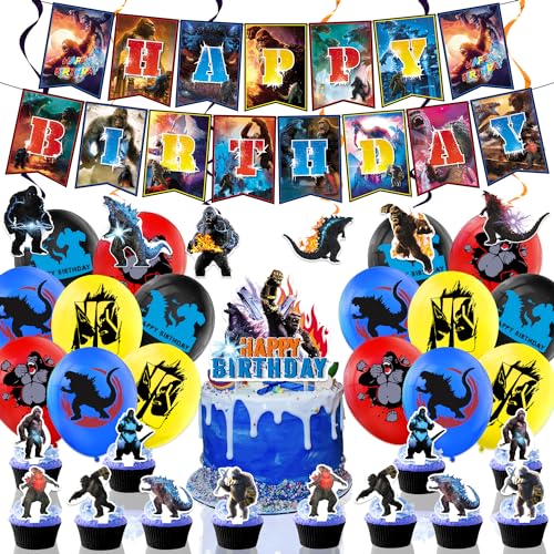 Godzilla vs Kong Dekorationen Godzilla Geburtstag Party Supplies, umfassen Banner, Latex-Ballons, hängende Strudel, Kuchen Toppers und Cupcake Toppers für Kindergeburtstag Party-Dekor Godzilla vs Kong Dekorationen Godzilla Geburtstag Party Supplies, umfassen Banner, Latex-Ballons, hängende Strudel, Kuchen Toppers und Cupcake Toppers für Kindergeburtstag Party-Dekor von Pararty