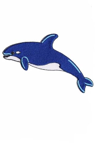 Patch Emblem, bestickt, zum Aufbügeln, Tiere, Orca Blau, 102 x 68 mm von Paraserbatoio.it