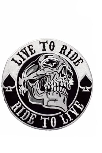 Patch Emblem, bestickt, zum Aufbügeln - BIGPATCH - Biker live to ride to live skull 25 cm groß von Paraserbatoio.it
