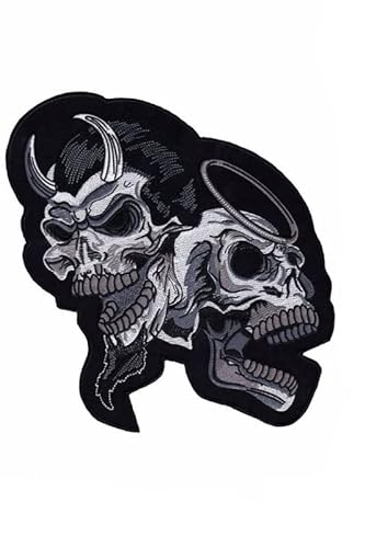 Patch Emblem, bestickt, zum Aufbügeln – BIGPATCH – skull angel and devil 24 cm groß von Paraserbatoio.it