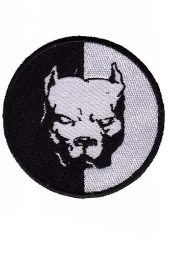 Patch Emblem Aufnäher zum Aufbügeln - Patch Oldschool - Pitbull Schwarz Weiß Dog 75 x 75 mm von Paraserbatoio.it
