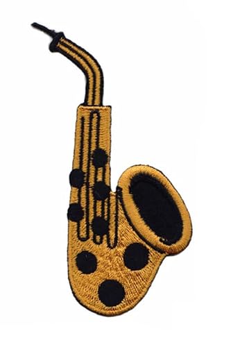 Patch Emblem Stickerei zum Aufbügeln - Patch Oldschool - Gitarre Saxophones Gold 57 x 100 mm von Paraserbatoio.it