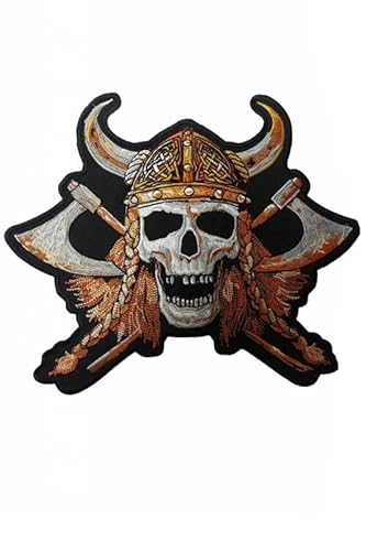 Patch Emblem bestickt, zum Aufbügeln - BIGPATCH - Viking Skull germane 24 cm groß von Paraserbatoio.it