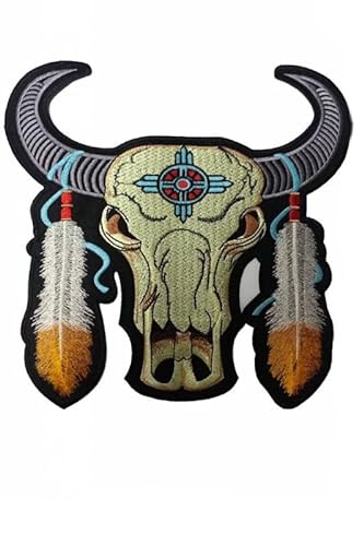Patch Emblem bestickt, zum Aufbügeln - BIGPATCH - indian bison skull indian 24 cm groß von Paraserbatoio.it