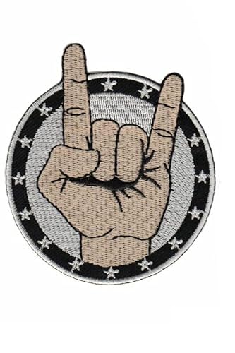 Patch Emblem bestickt, zum Aufbügeln - Patch Oldschool Mudra Metall Sign Pommesgabel rund 75 x 85 mm von Paraserbatoio.it