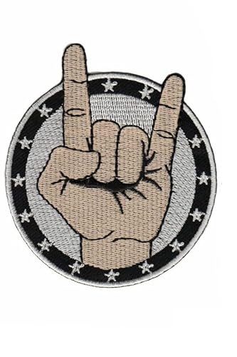 Patch Emblem bestickt, zum Aufbügeln - Patch Oldschool Mudra Metall Sign Pommesgabel rund 75 x 85 mm von Paraserbatoio.it