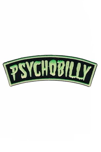 Patch Emblem bestickt, zum Aufbügeln - Patch Oldschool - Psychobilly Neon Grün 115 x 38 mm von Paraserbatoio.it
