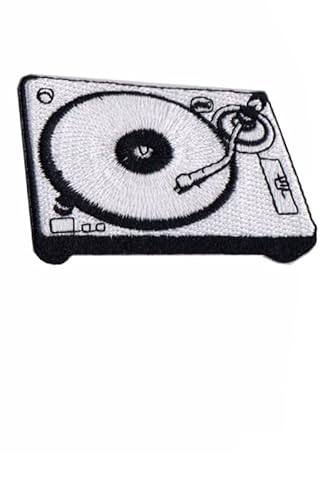 Patch Emblem bestickt, zum Aufbügeln - Patch Oldschool Record Player dj lp turntable silber (1) 78 x 50 mm von Paraserbatoio.it