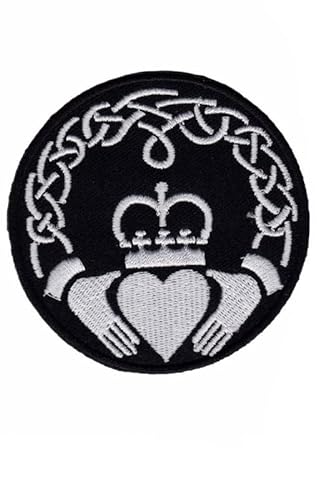 Patch Emblem bestickt zum Aufbügeln - Flagge - Irland Claddagh Herz Iland Schwarz Silber 74 x 74 mm von Paraserbatoio.it