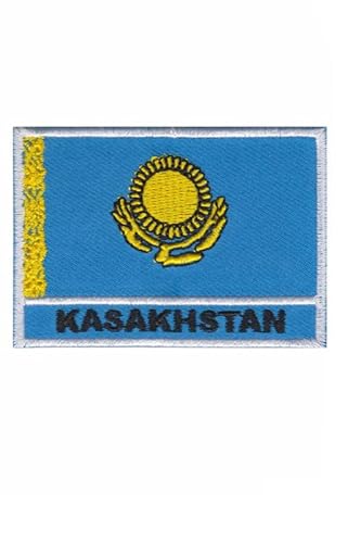 Patch Emblem bestickt zum Aufbügeln - Flagge - Kazakhstan Kazakhstan Kasachstan Blau 70 x 50 mm von Paraserbatoio.it