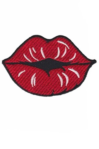Patch Emblem bestickt zum Aufbügeln - Love - Kiss Kussmund Kiss rot 80 x 52 mm von Paraserbatoio.it