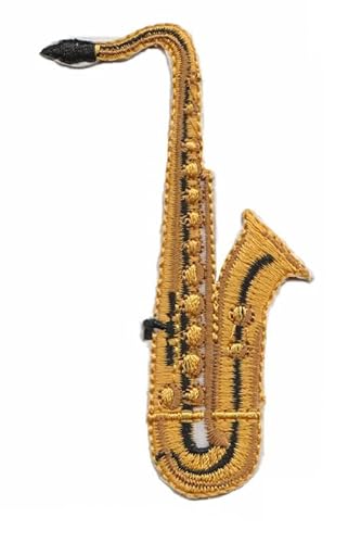 Patch Emblem bestickter Aufnäher zum Aufbügeln - Patch OLDSCHOOL - Saxophon Saxophon Saxophone Gold 50 x 90 mm von Paraserbatoio.it