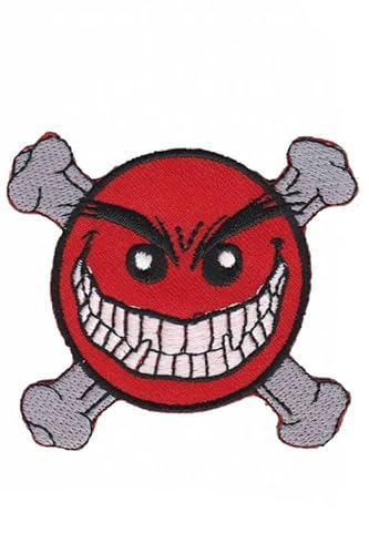 Patch Emblem bestickter Aufnäher zum Aufbügeln - Patch Smiley Red Pirate Smiley Smilie 70 x 62 mm von Paraserbatoio.it