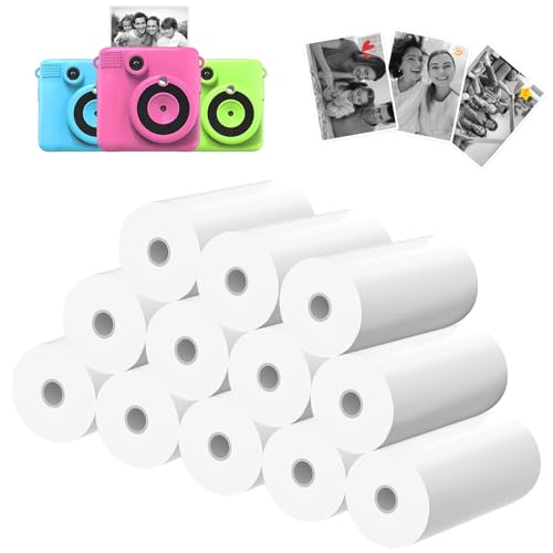 12 Rollen Kinderkamera-Papierrolle, 5,6 cm (2,2 Zoll) Kinderkamera, Sofortdruckpapier, Thermo-Kinderkamera, Sofortdruck-Nachfüllpapier, kompatibel mit Mini-Kameras von Parastar