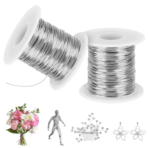 2 Rolle 304 Edelstahldraht,Silberdraht zum Basteln,Edelstahl Draht 200 m x 0.5 mm,Biegbarer Basteldraht,Draht Stainless Steel mit Spule für Schmuckherstellung, Heimwerken, Basteln (Silber) von Parastar