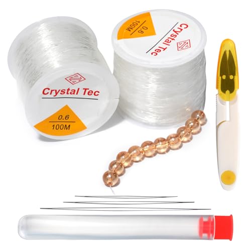 2 Spule Elastisches Band für Armbänder,100m Gummiband für Armbänder,0.6mm Armband Schnur,Nylonband für Armbänder,Perlenband Elastisch für Perlenschmuck Armbänder Bastelarbeit (Kristallweiß) von Parastar