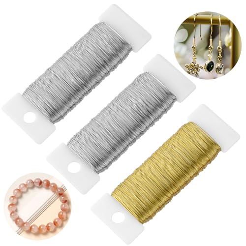 3 Rollen Schmuck-Häkeldraht Ø 0.35 mm, 50 m Basteldraht, Schmuckdraht Silber Gold, Silberdraht zum Basteln, Basteldraht Dünn für DIY Schmuckherstellung Bastelarbeiten Modellbau (50m/Rollen) von Parastar
