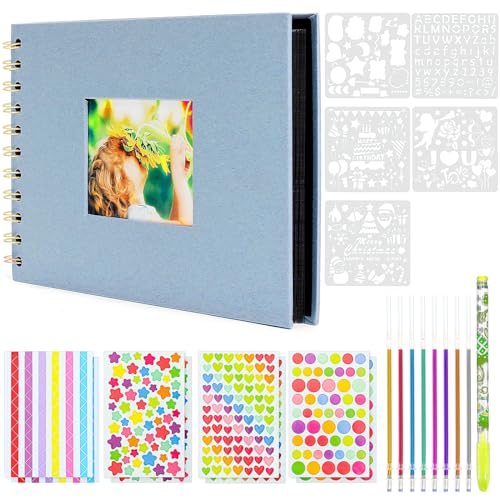 Fotoalbum Zum Selbstgestalten, 60 Seiten Schwarze Leeren Scrapbook, 21.5×15cm Fotoalben Einkleben Scrapbook Album, DIY Fotoalbum Selbst Gestalten für Baby Und Valentinstag Geburtstagsgeschenk (Blau) von Parastar