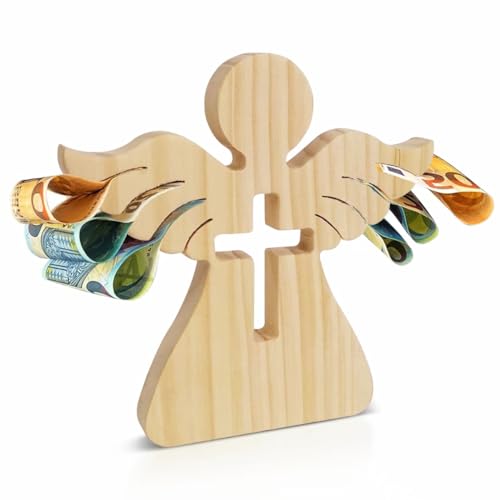 Parastar Holzengel Firmung Geschenke Jungen Mädchen,Holz Schutzengel Geldgeschenk,Holzengel Hochzeit, Engel Holzfiguren als Geldgeschenk für Taufe, Kommunion, Konfirmation, Hochzeit von Parastar