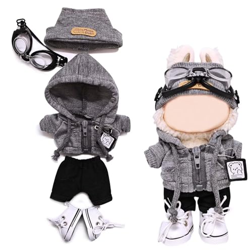 5pcs Outfit für Labbubu 17cm Puppenkleidung LBB Kleidung Set und Zubehör Hoodie Hosen Schuhe Hut Brille (keine Puppe) von Parateck