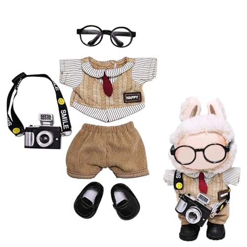 5pcs Outfit für Labbubu 17cm Puppentuch LBB Kleidung Set und Zubehör Hemd Hosen Schuhe Cemera Brille (keine Puppe) von Parateck