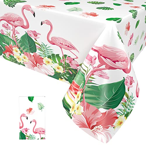 1 Stück Flamingo Tischdecke, Flamingo Party Einweg Plastik Tischdecken mit Laub Blume, Flamingo Plastik Tischabdeckung für Babyparty Sommer Geburtstag Hawaiian Party Supplies, 137 x 274CM von Paready