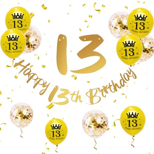 13 Geburtstag Deko, Happy Birthday Girlande Gold 13 Geburtstag Banner Geburtstagsdeko Luftballons 13. Geburtstag Junge Mädchen 13 Happy Birthday Banner Ballons für 13. Geburtstag Party Jubiläum Deko von Paready
