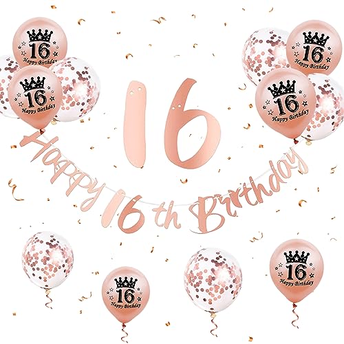 16 Geburtstag Deko Mädchen, Happy Birthday Girlande Rosegold 16 Geburtstag Banner 16. Geburtstag Luftballons Rose Gold Ballons 16. Geburtstagsdeko 16 Happy Birthday Banner für Mädchen 16. Geburtstag von Paready