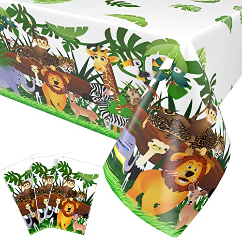 3 Stück Dschungel Safari Plastik Tischdecke, wildes One Babyparty Tischdecke, Party Einweg Tischabdeckung, Tiere Plastik Tisch Cover für Hochzeit Jungen Mädchen Geburtstagsfeier, 137 x 274CM von Paready