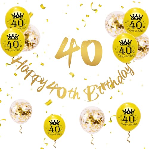 40 Geburtstag Deko, Gold 40 Geburtstag Banner Geburtstagsdeko Luftballons 40. Geburtstag Männer Frauen Gold Konfetti Ballons 40 Happy Birthday Banner für 40. Geburtstag Party Jubiläum Deko von Paready
