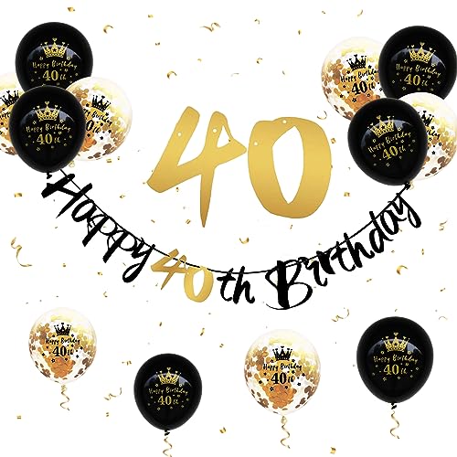 40 Geburtstag Deko, Happy Birthday Girlande Schwarz Gold 40 Geburtstag Banner Geburtstagsdeko Luftballons 40. Geburtstag Männer Frauen 40 Happy Birthday Banner für 40. Geburtstag Party Jubiläum Deko von Paready