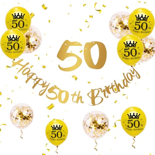 50 Geburtstag Deko, Happy Birthday Girlande Gold 50 Geburtstag Banner Geburtstagsdeko Luftballons 50. Geburtstag Männer Frauen 50 Happy Birthday Banner Ballons für 50. Geburtstag Party Jubiläum Deko von Paready