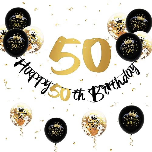 50 Geburtstag Deko, Happy Birthday Girlande Schwarz Gold 50 Geburtstag Banner Geburtstagsdeko Luftballons 50. Geburtstag Männer Frauen 50 Happy Birthday Banner für 50. Geburtstag Party Jubiläum Deko von Paready