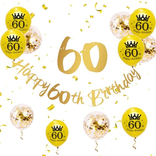 60 Geburtstag Deko, Happy Birthday Girlande Gold 60 Geburtstag Banner Geburtstagsdeko Luftballons 60. Geburtstag Männer Frauen 60 Happy Birthday Banner Ballons für 60. Geburtstag Party Jubiläum Deko von Paready
