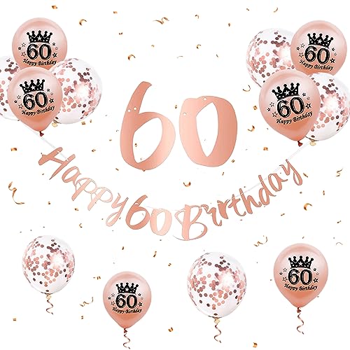 60 Geburtstag Deko Frauen, Happy Birthday Girlande Rosegold 60 Geburtstag Banner 60. Geburtstag Luftballons Rose Gold Ballons 60. Geburtstagsdeko 60 Happy Birthday Banner für Frauen 60. Geburtstag von Paready