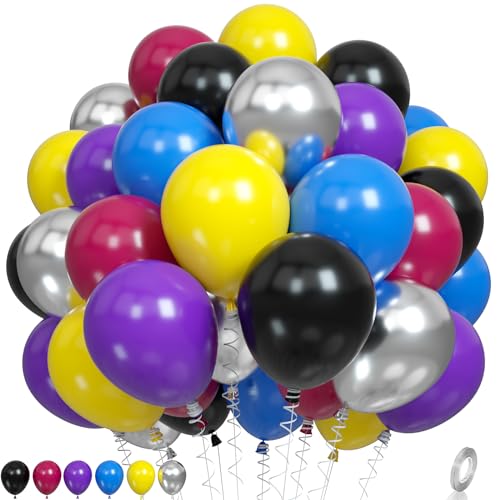 80er 90er Jahre Luftballons, Disco Partyballons Back to 90er 80er Party Deko Rot Blau Latexballons Siber Schwarz Ballons Gelbe Blau Luftballons für 80er 90er Hip Pop Party Neon-Themen-Geburtstagsfeier von Paready