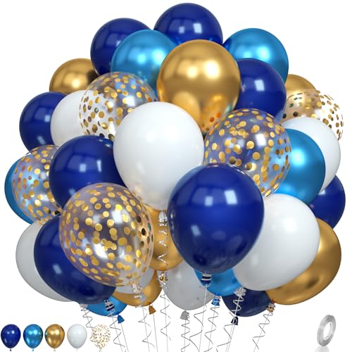 Luftballons Blau Gold Ballons, Metallic Gold und Blau Ballons Marineblaue Weiß Latexballons Dunkelblaue Partyballons Gold Konfettiballons für Kinder Jungen Männer Geburtstag Babyparty Abschlussfeier von Paready