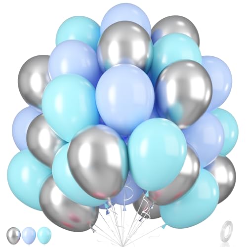 Luftballons Blau Türkis, 55 Stück Blaugrün Partyballons 12 Zoll Turquoise Ballons Blau Silber Ballons Türkis Silber Ballons Pastell Blau Pastell Ballons für Kinder Ozean Geburtstagsfeier Babyparty von Paready