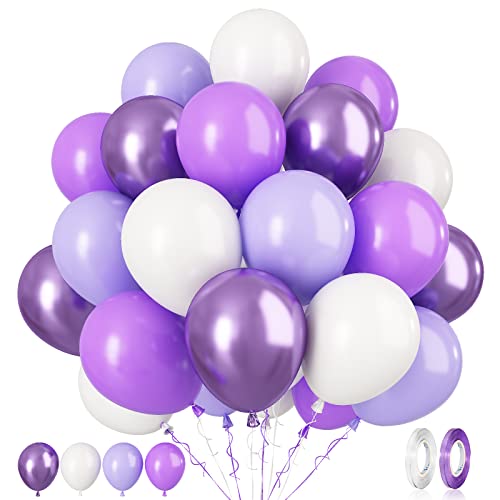 Luftballons Lila Weiß, 60 Stück 12 Zoll Weiß Pastell Lila Luftballons mit Metallic Lila ballons, Lila Thema Party ballons für Geburtstag, Babyparty, Mädchen, Hochzeit, Jubiläum, Brautparty Dekoration von Paready