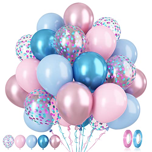 Luftballons Rosa Blau, 60 Stück 12 Zoll Geburtstag Luftballons Babyparty Ballons, Macaron Blau Rosa Ballons für Geschlecht Offenbaren Party Baby Shower Hochzeit Braut Dusche Graduierung Deko von Paready