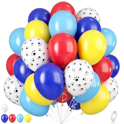 Luftballons Pfotenabdruck, 55 Stück Hunde Paw Patrol Ballons 12 Zoll König Blau Luftballons Rot Partyballons Blau Rot Gelb Luftballons für Kinder Paw Patrol Themenparty Hundegeburtstagsdekorationen von Paready