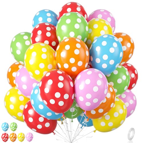 Luftballons Polka Dot, 55 Stück Polka Dot Partyballons 12 Zoll Bunt Ballons Regenbogen Luftballons Rosa Blau Ballons Gelbe Grüne Latexballons für Geburtstagsfeier Babyparty Hochzeit Verlobungen von Paready